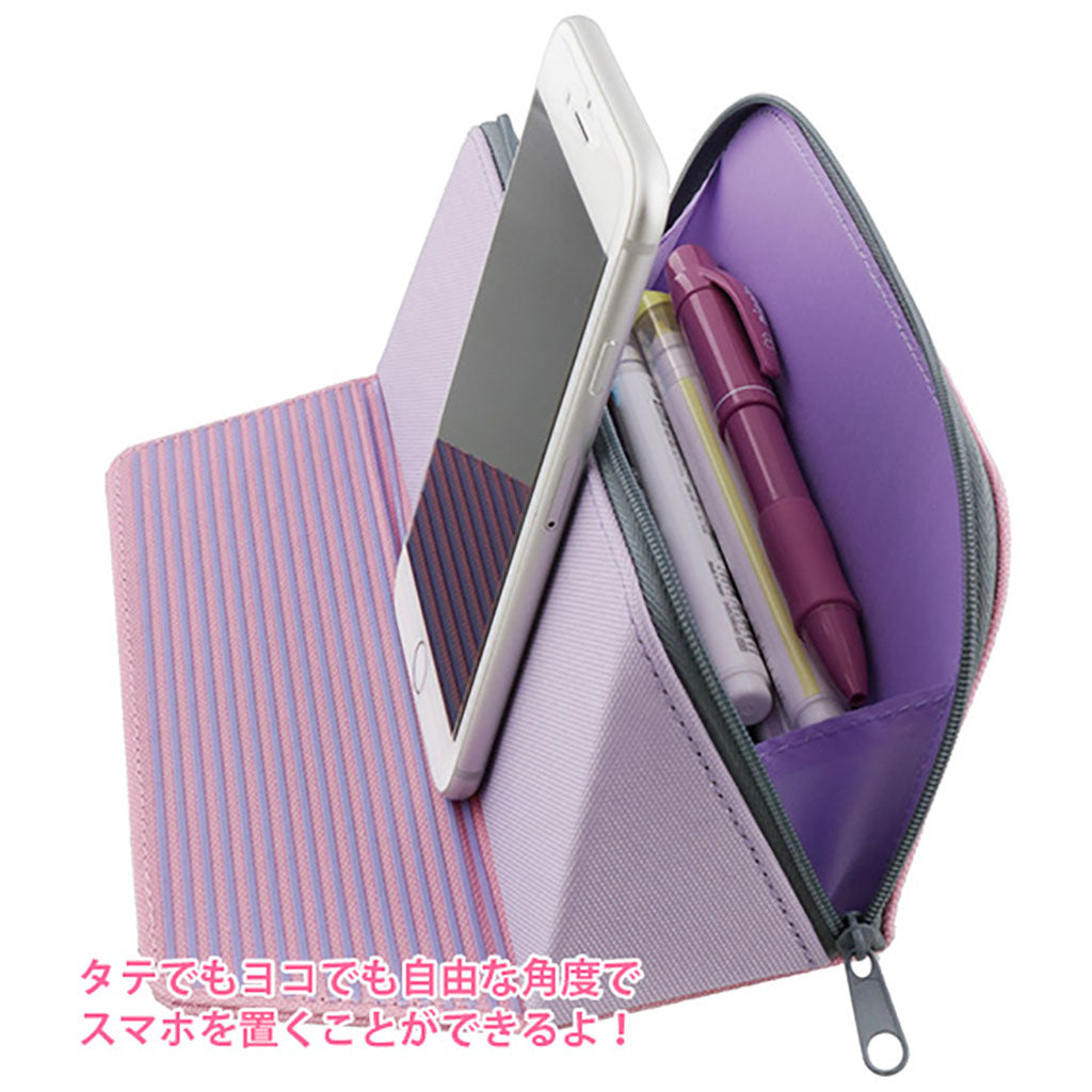 バイオレット&ピンク/スマホが立てられるペンケース/スマンド