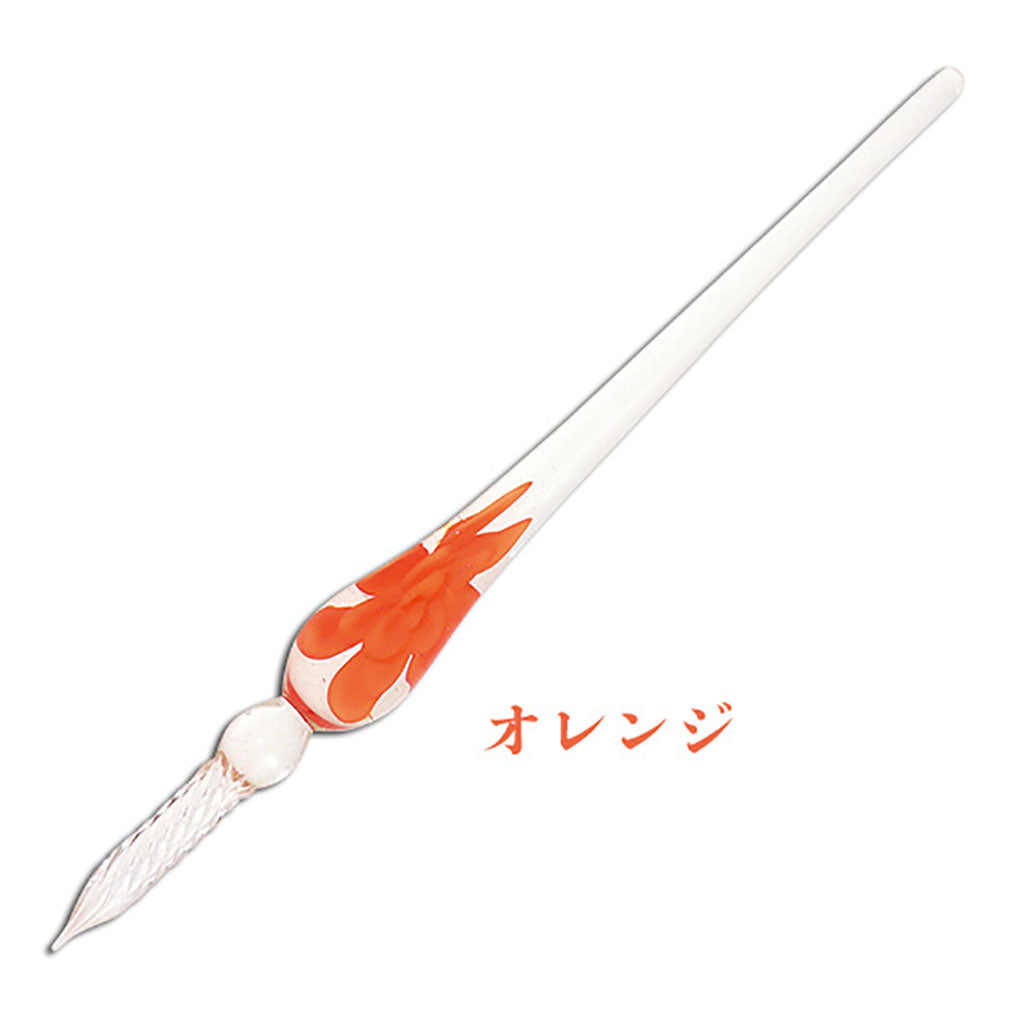 オレンジ/お花入りガラスペン