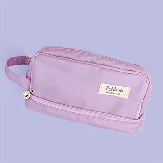 ラベンダー/超大容量持ち手付きシンプルペンポーチ