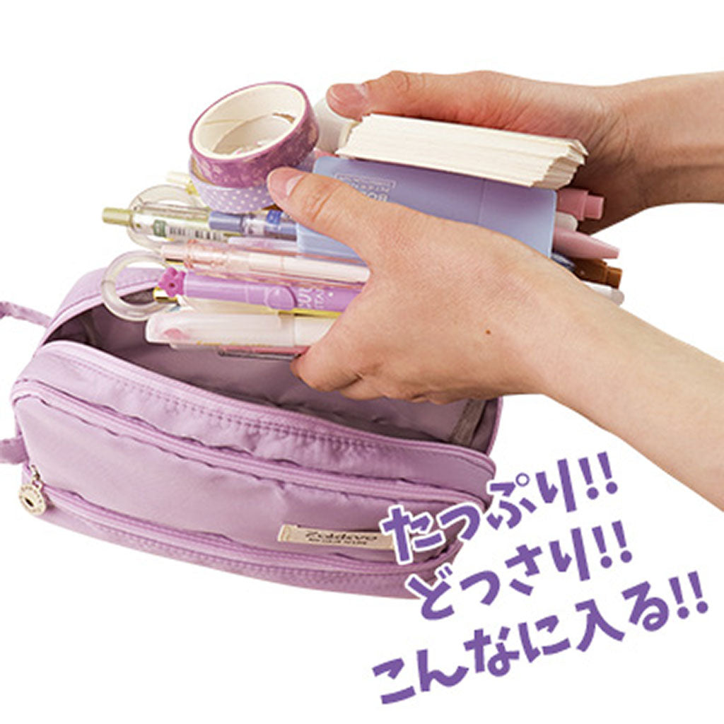 ピンク/超大容量持ち手付きシンプルペンポーチ