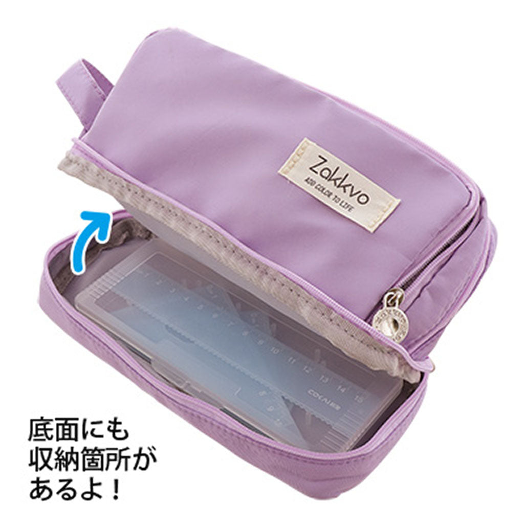 ピンク/超大容量持ち手付きシンプルペンポーチ