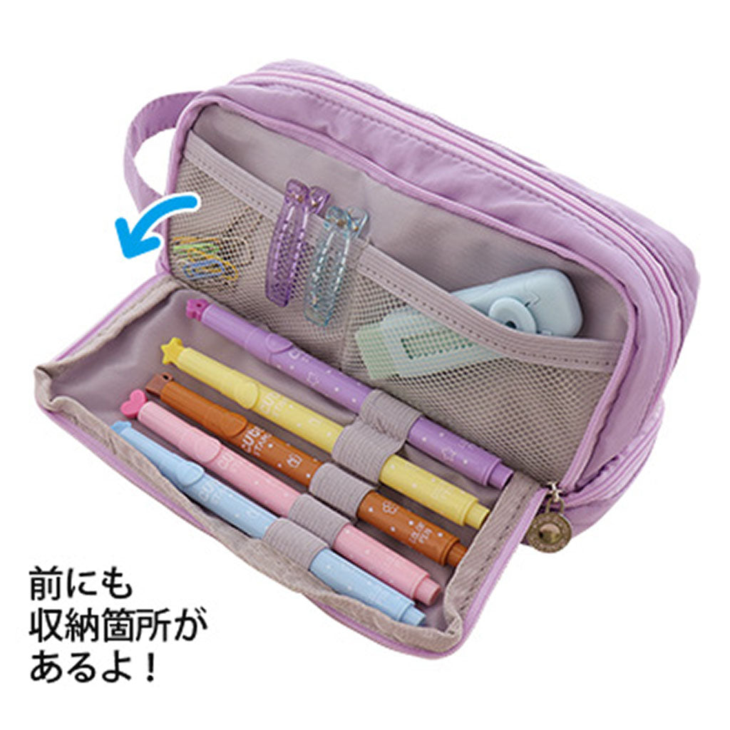 ピンク/超大容量持ち手付きシンプルペンポーチ