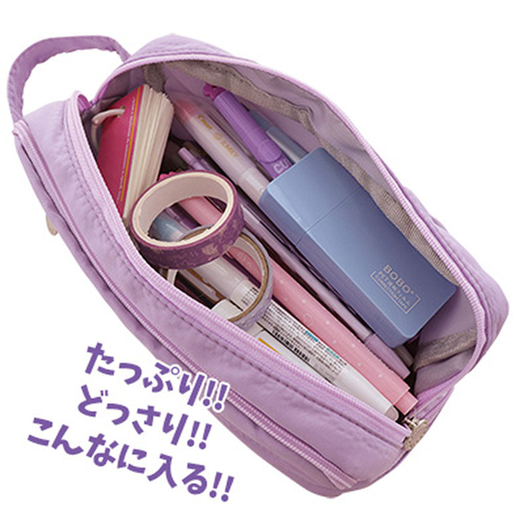 ピンク/超大容量持ち手付きシンプルペンポーチ