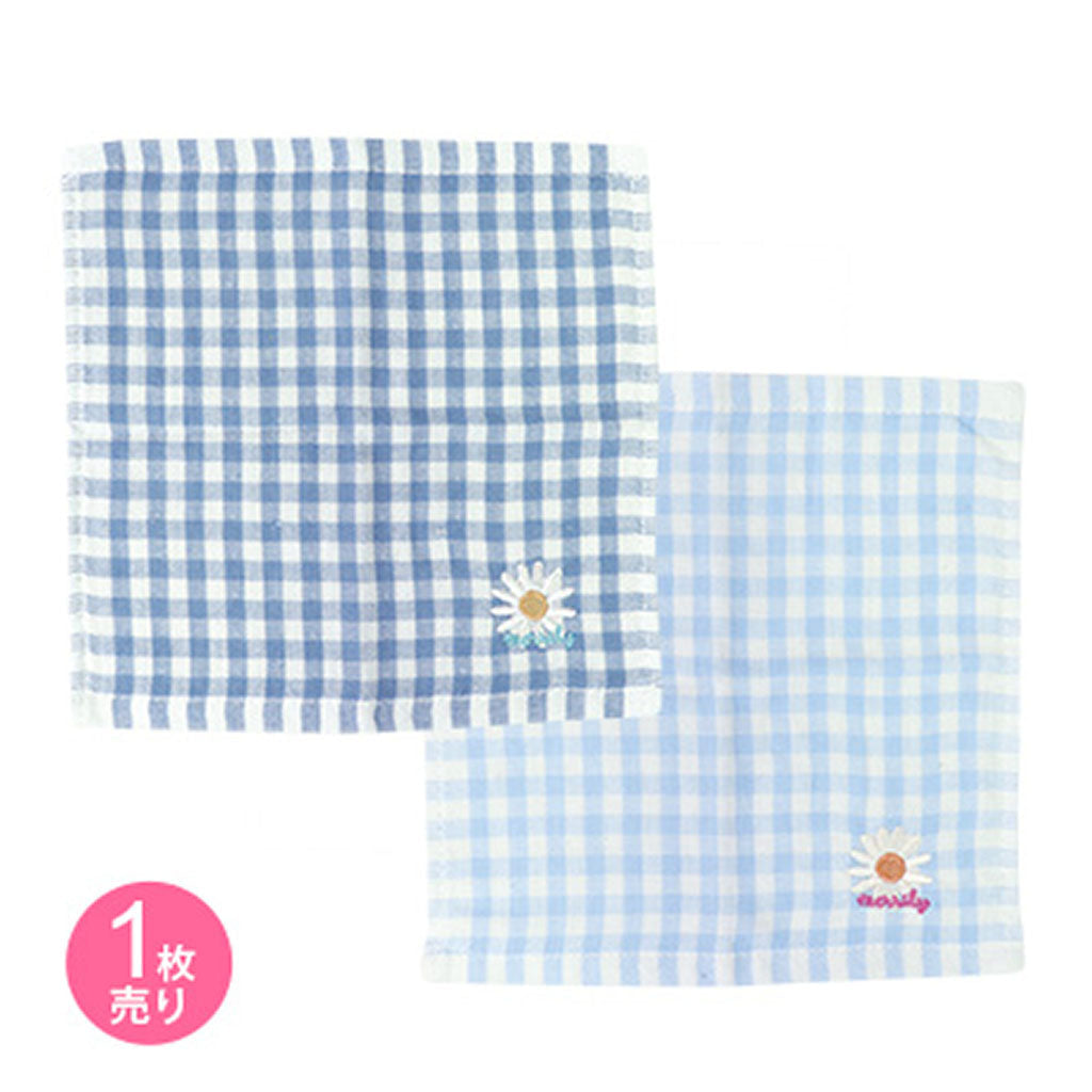 お花刺繍入りガーゼ裏パイルハンカチ/1枚売り