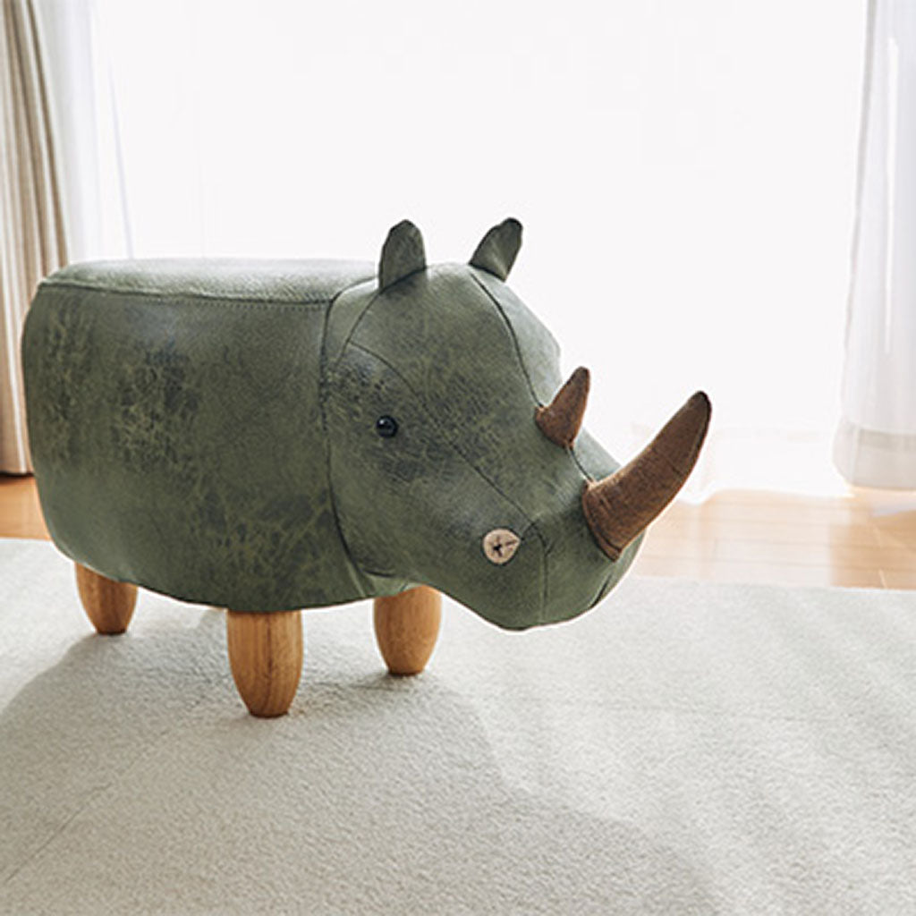 カーキ/サイ/アニマルモチーフのスツールRhino