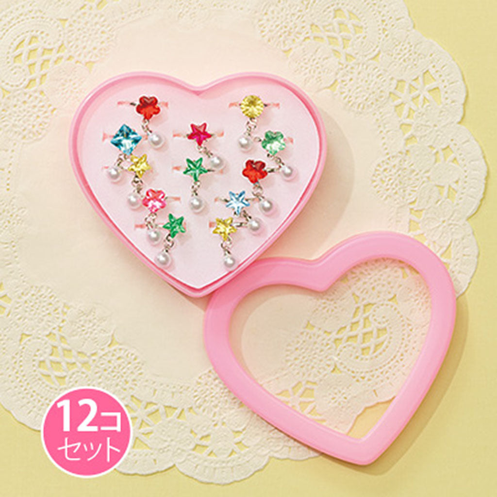 ハートケース入りパール&キラキラストーンリング/12個セット