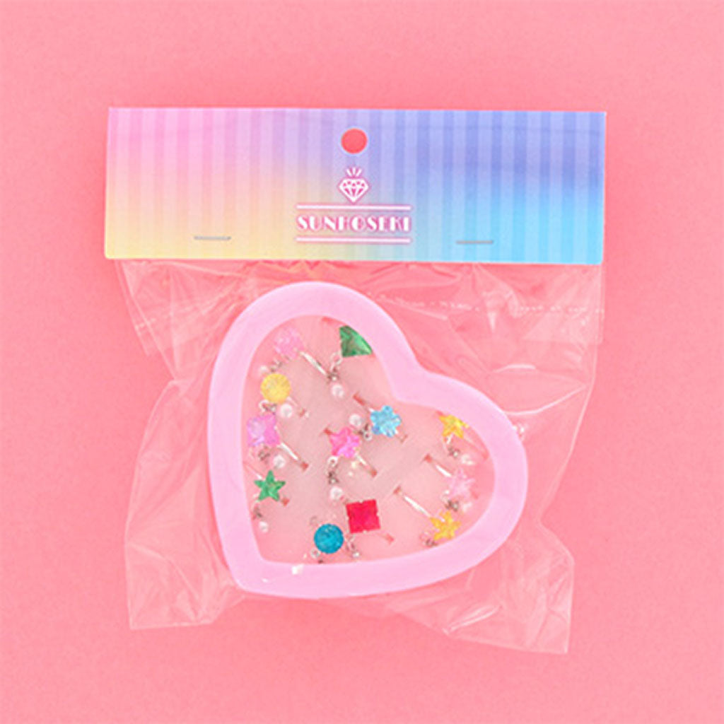 ハートケース入りパール&キラキラストーンリング/12個セット