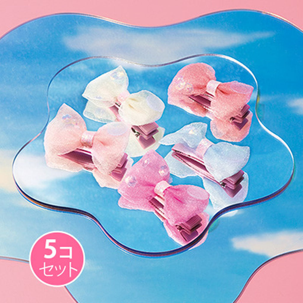 スパンコール入りリボンヘアクリップ/5個セット