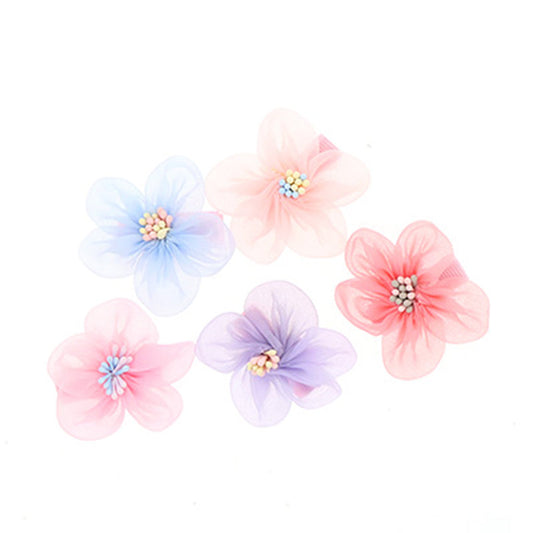 チュールフラワーヘアクリップ/5個セット