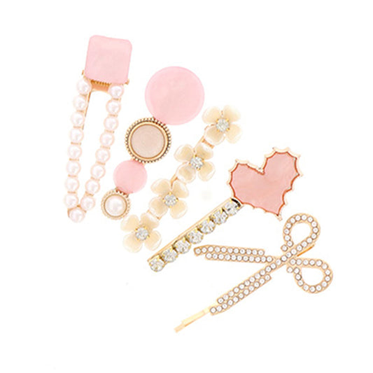 ピンク系/キラキラヘアピン&ヘアクリップ/5本セット