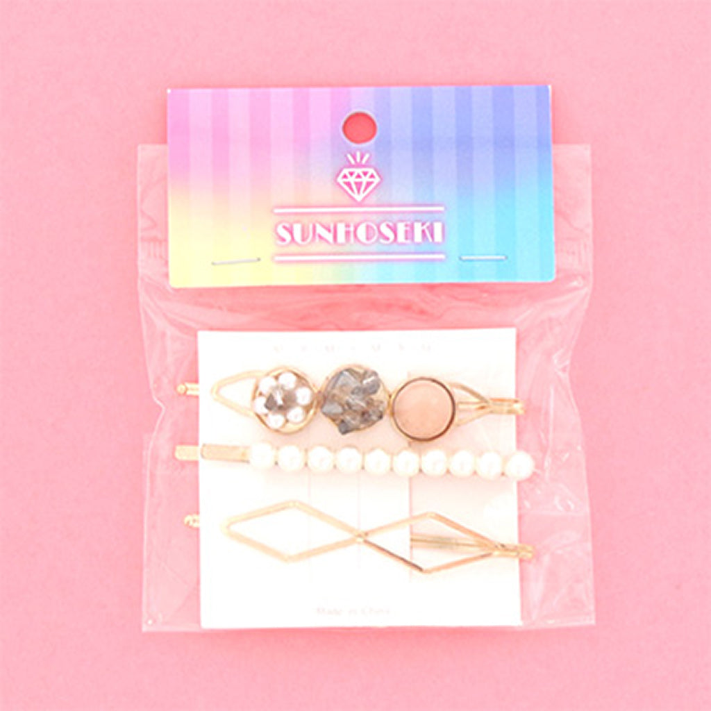 ピンク系/パール&ストーンヘアピン/3本セット
