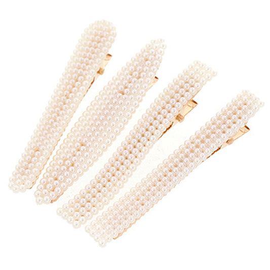 ホワイト/パール系シンプルヘアクリップ/4本セット