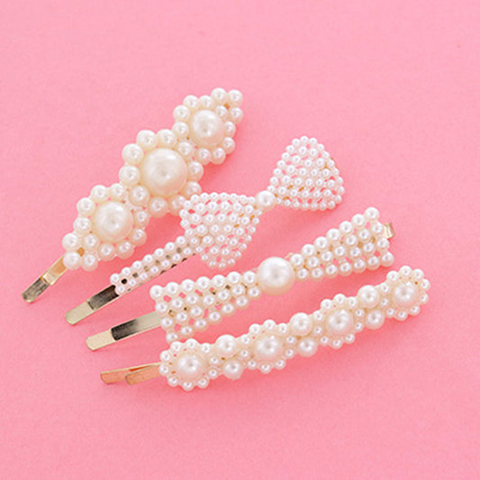 ホワイト/パール系リボンMIXヘアピン/3本セット