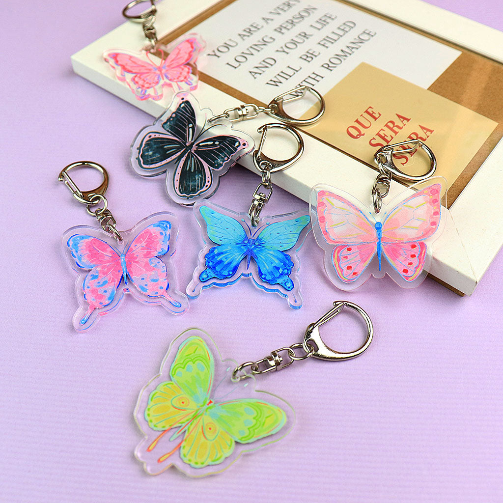 カラフル蝶のアクリルキーホルダー/1個売り