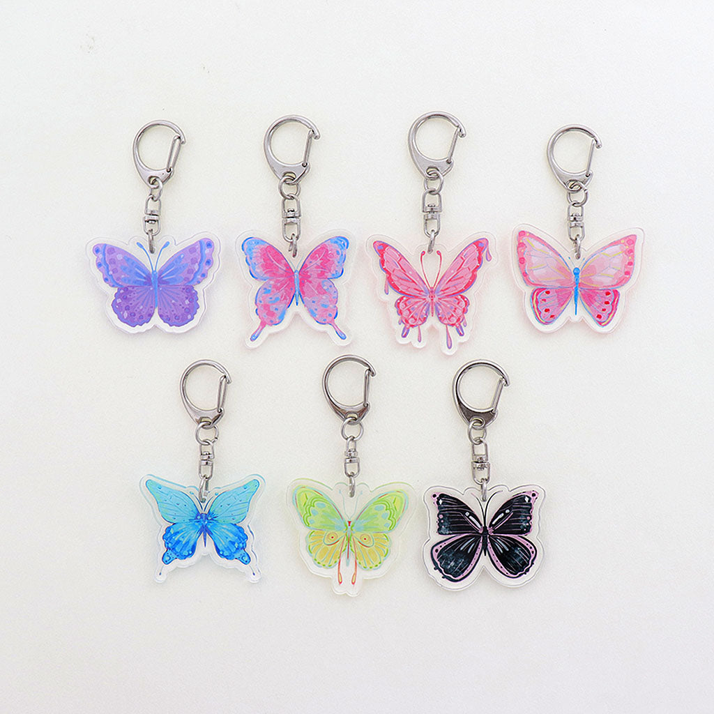 カラフル蝶のアクリルキーホルダー/1個売り