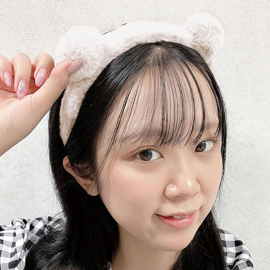 ホワイト/ふわふわクマ耳カチューシャ