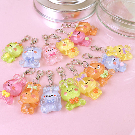 ラメ入りカラフルクマ&うさぎジッパーチャーム/1個売り