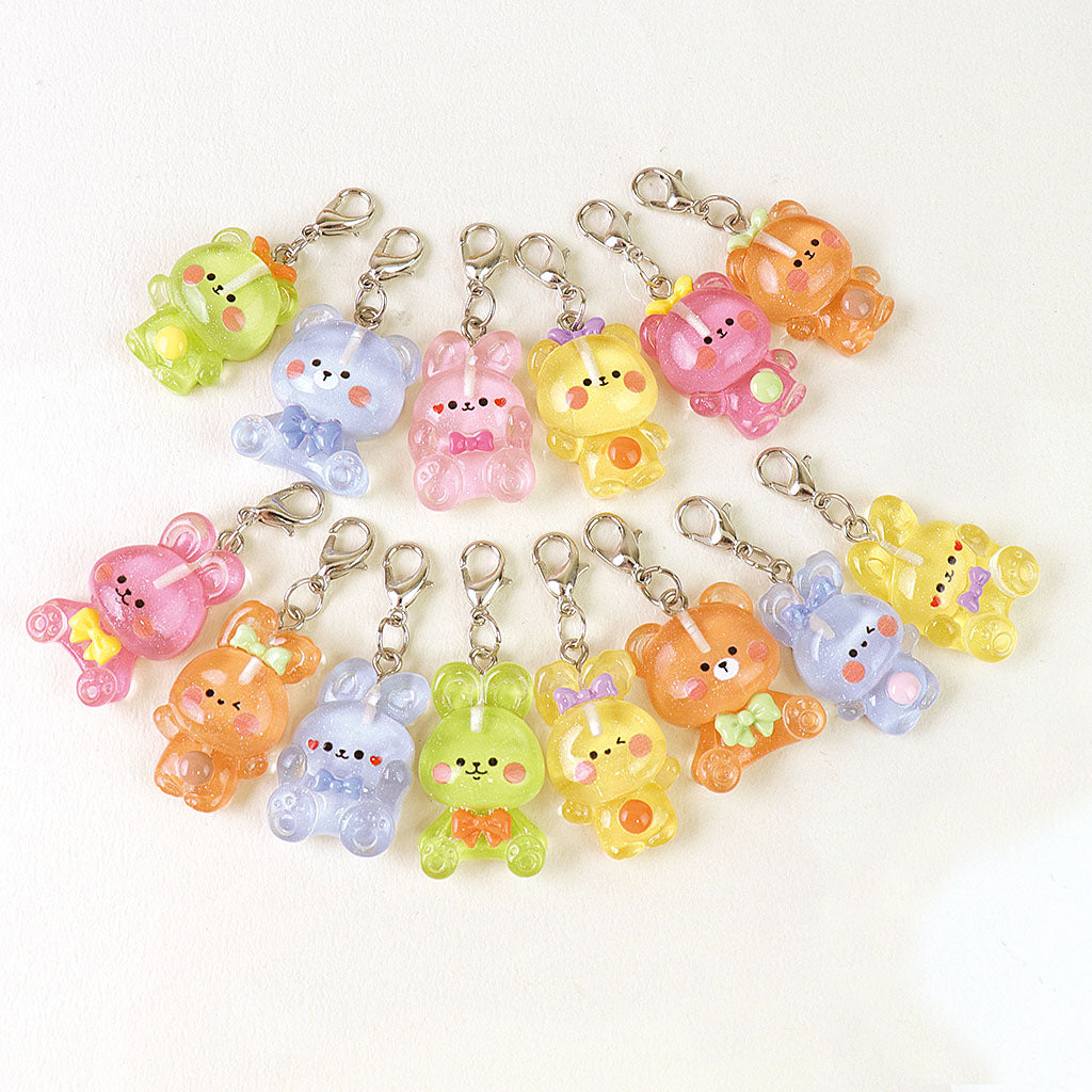 ラメ入りカラフルクマ&うさぎジッパーチャーム/1個売り