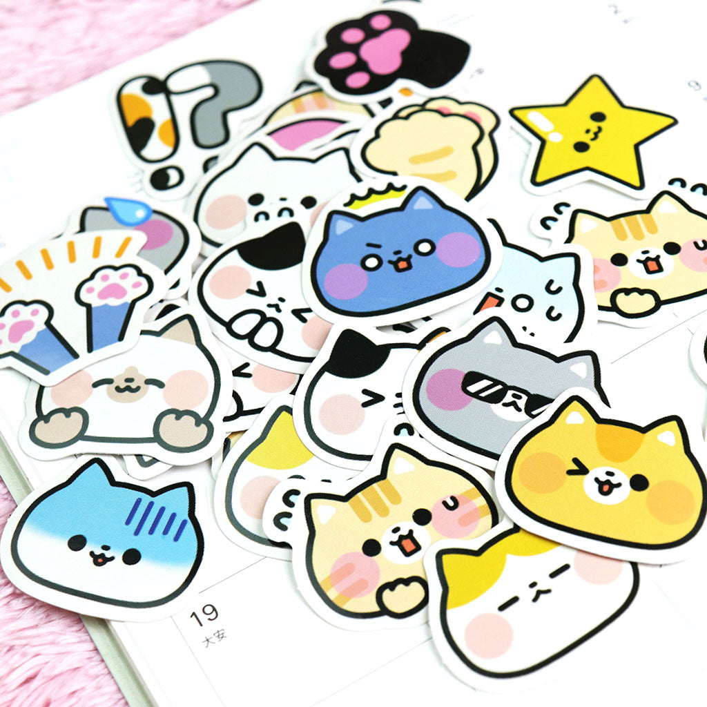 表情いろいろネコフェイスカットシール/7枚セット