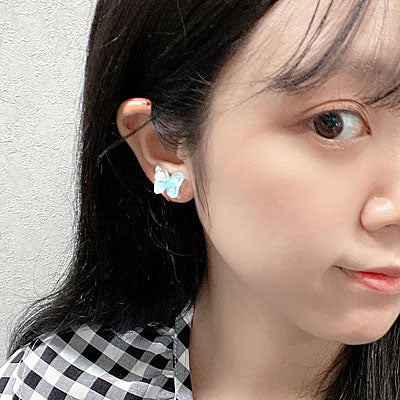 星のラメ入りパステルリボン樹脂イヤリング/1ペア売り