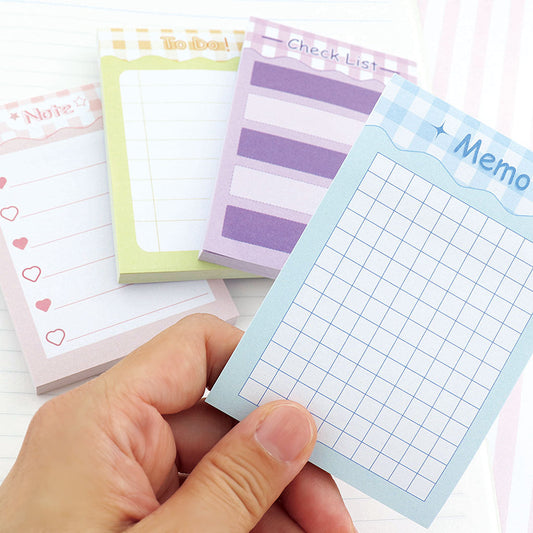 パステルカラー&ギンガムチェック/英字ロゴ入りはってはがせるメモ/1個売り