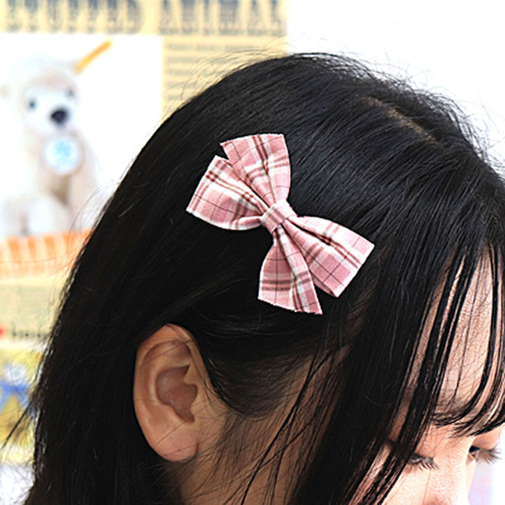 チェック柄リボンヘアクリップ/1個売り
