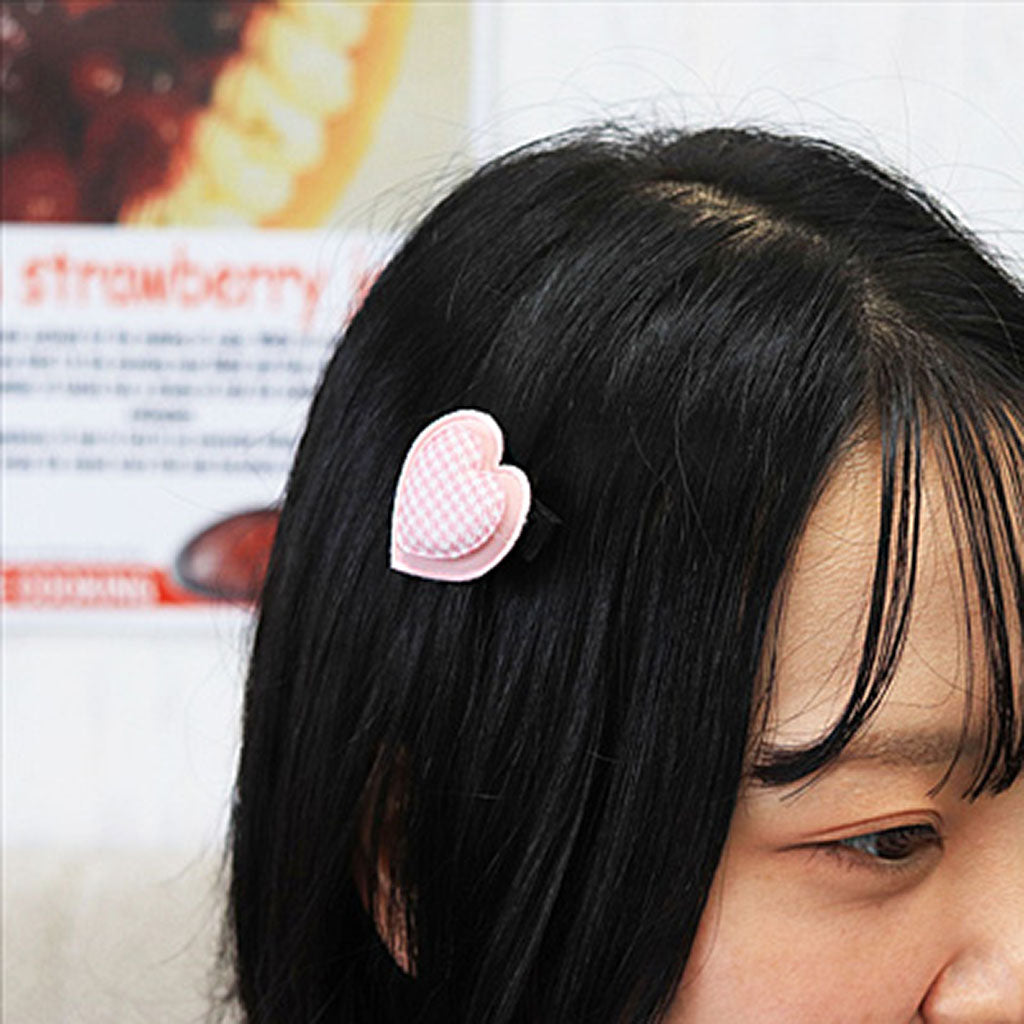 チェック柄ハートミニヘアクリップ/1個売り