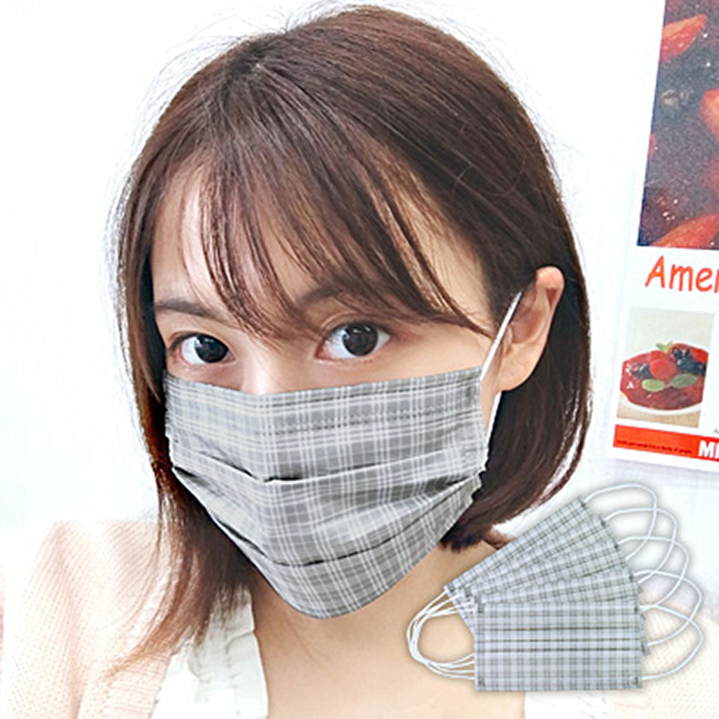 チェック柄不織布マスク/同色5枚セット