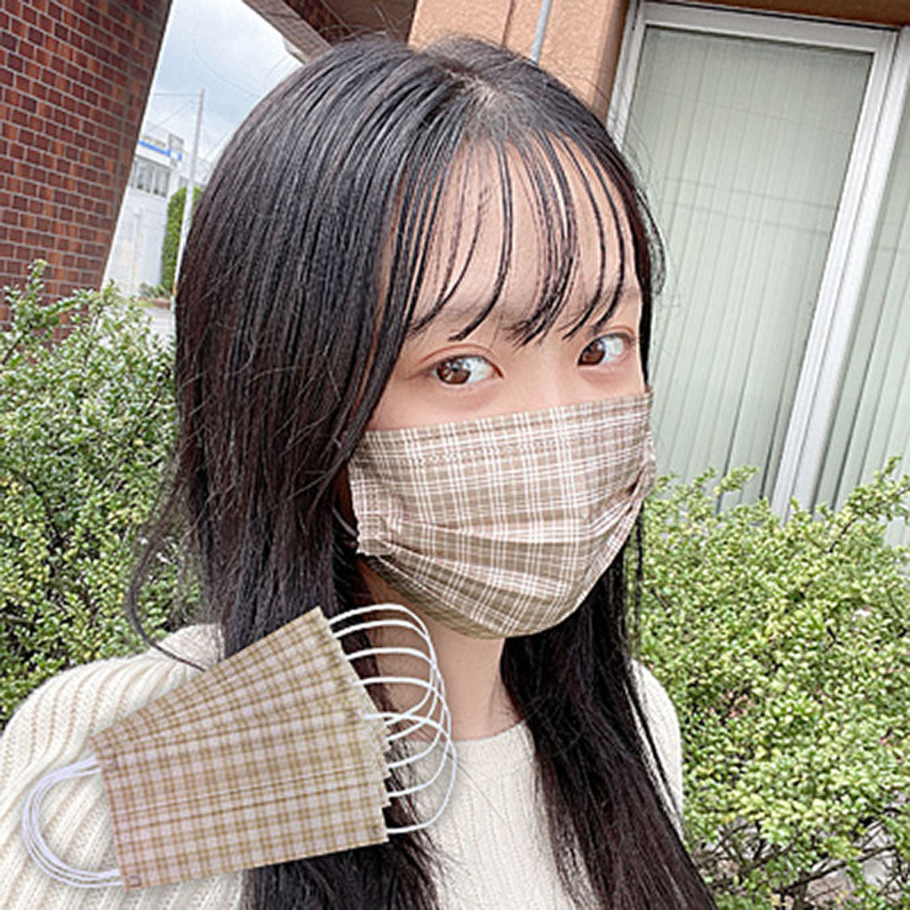 チェック柄不織布マスク/同色5枚セット