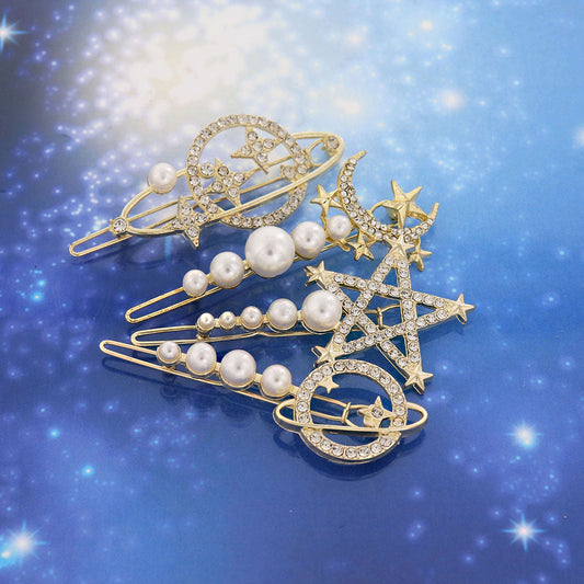 パール&ストーンキラキラ星空系ヘアピン/1個売り
