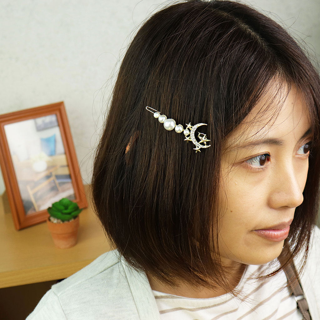 パール&ストーンキラキラ星空系ヘアピン/1個売り