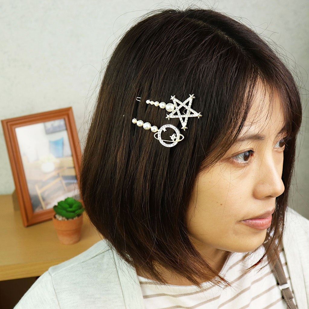 パール&ストーンキラキラ星空系ヘアピン/1個売り