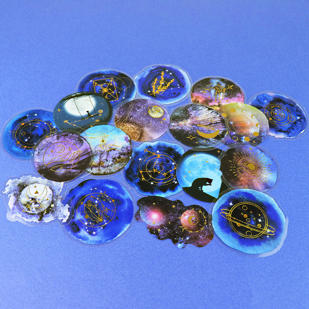 夜空系/金色箔押しカットシール/5枚セットカットシール