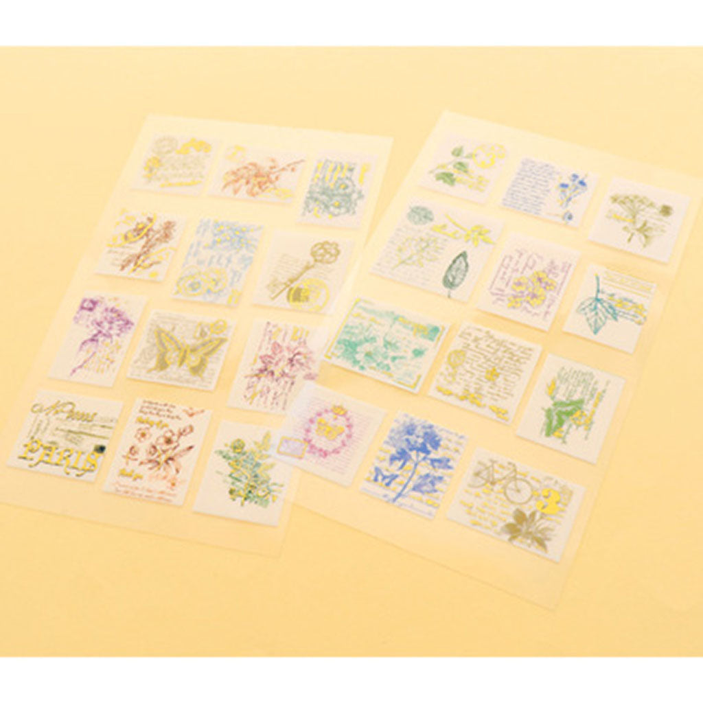 植物&蝶/切手風ゴールド箔押しシール/1枚売り