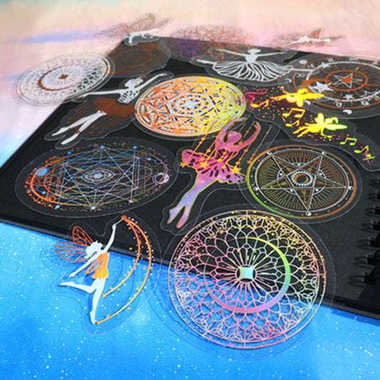 妖精と魔法陣/ゴールド箔押しクリアカットシール/5枚セット