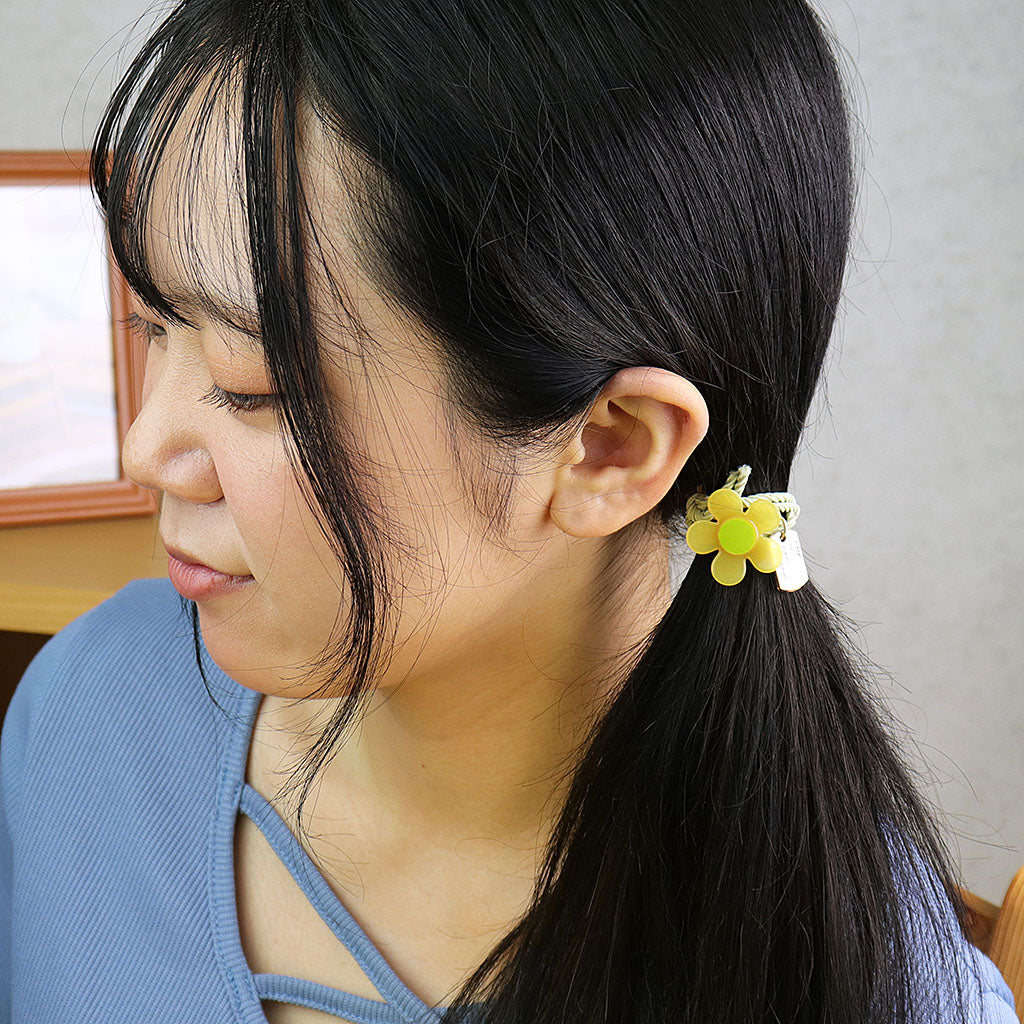 くすみカラービーズ&フラワーヘアゴム/1個売り