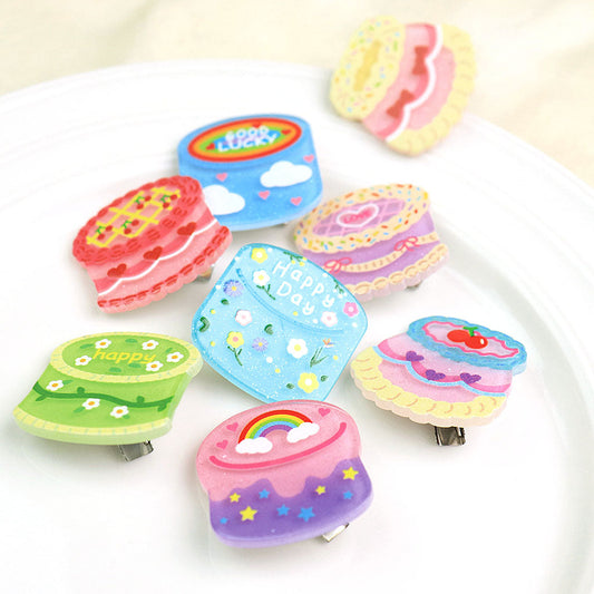 ラメ入りカラフルケーキ柄ミニヘアクリップ/1個売り