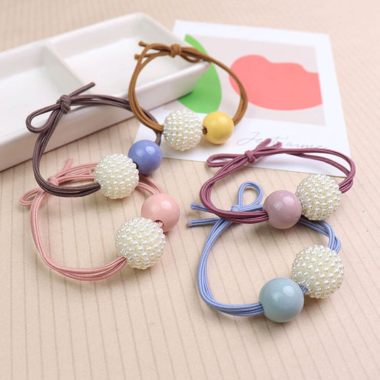 パール&くすみカラービーズヘアゴム/1個売り