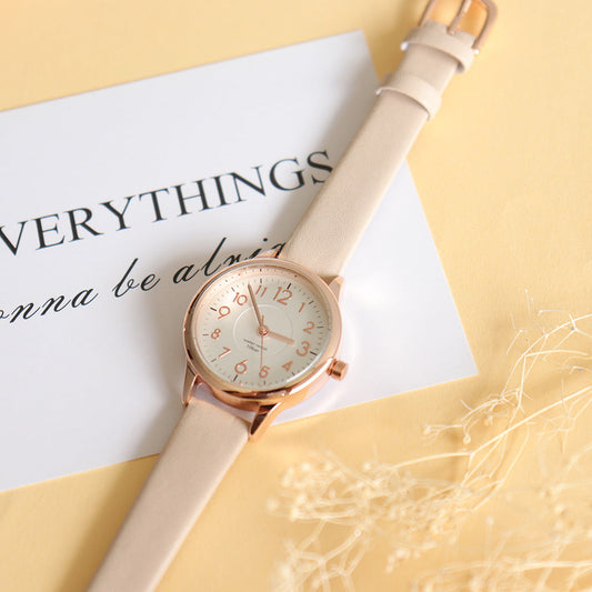 ベージュ/シンプルガーリー防水腕時計