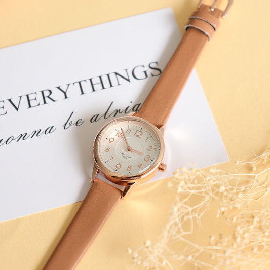 ブラウン/シンプルガーリー防水腕時計