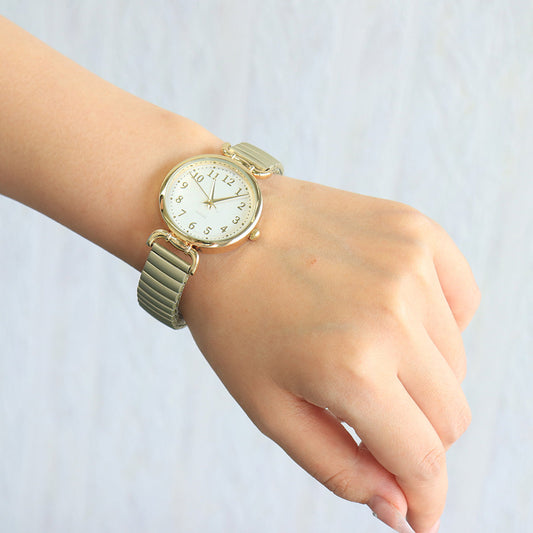 ベージュ/じゃばらバンドらくらく高見え腕時計