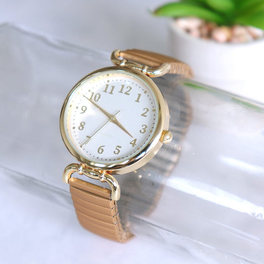 ブラウン/じゃばらバンドらくらく高見え腕時計