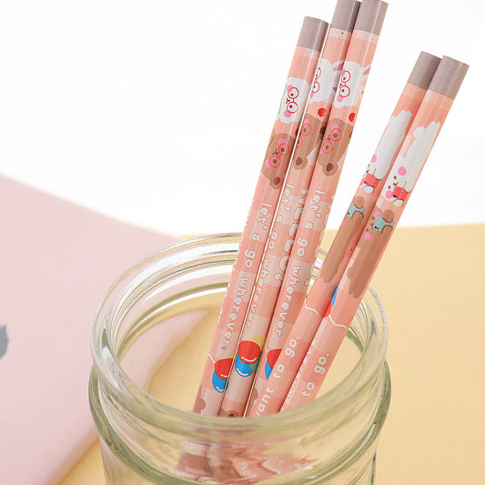 2B/くまちゃん&うさちゃん柄えんぴつ/5本セット