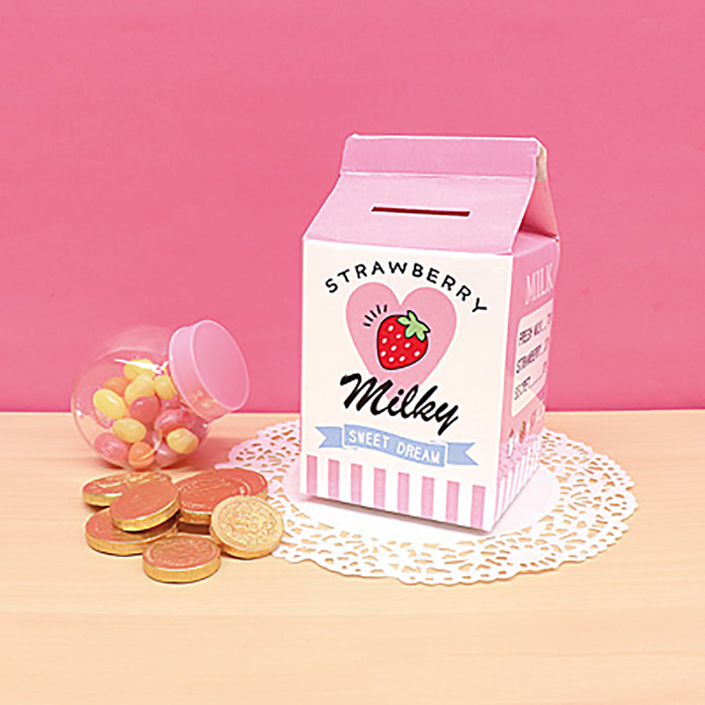 ピンク/組み立て式いちごミルク型貯金箱