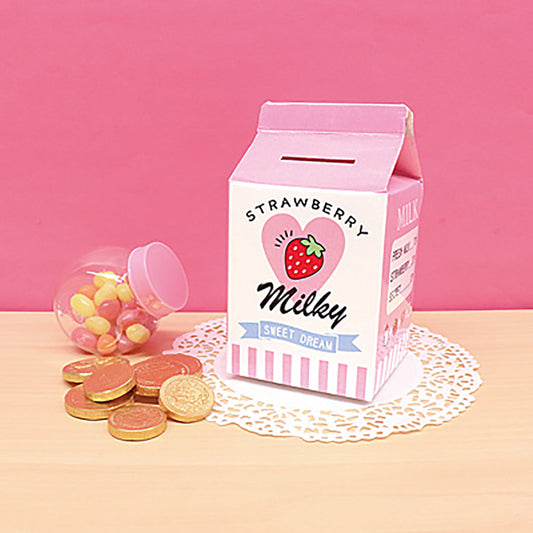 【お一人様１０点まで】ピンク／組み立て式いちごミルク型貯金箱