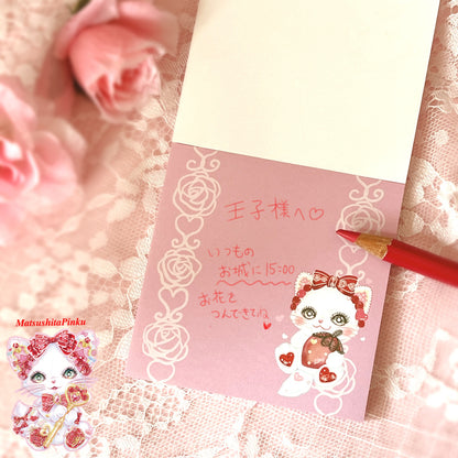 白猫リミィちゃんのブロックメモ（透明いちご柄）