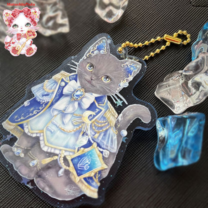 たくさんの星降る世界と光知る僕の特別な結びつき（アクリルキーホルダー）光を追いかけ、動く勇気を固める猫ver.／イラストレーター松下ピンク
