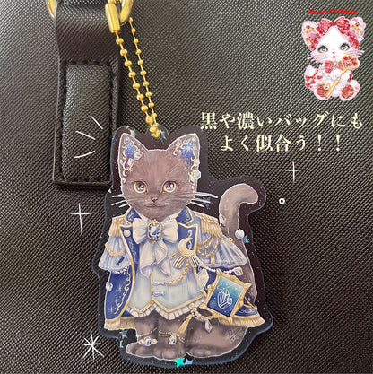 たくさんの星降る世界と光知る僕の特別な結びつき（アクリルキーホルダー）光を追いかけ、動く勇気を固める猫ver.／イラストレーター松下ピンク