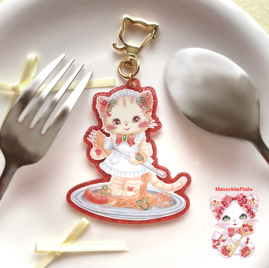 キラキラ夢とラメいっぱいお姫様のための特別な猫のお守り（アクリルキーホルダー）ナポリタン猫ちゃん