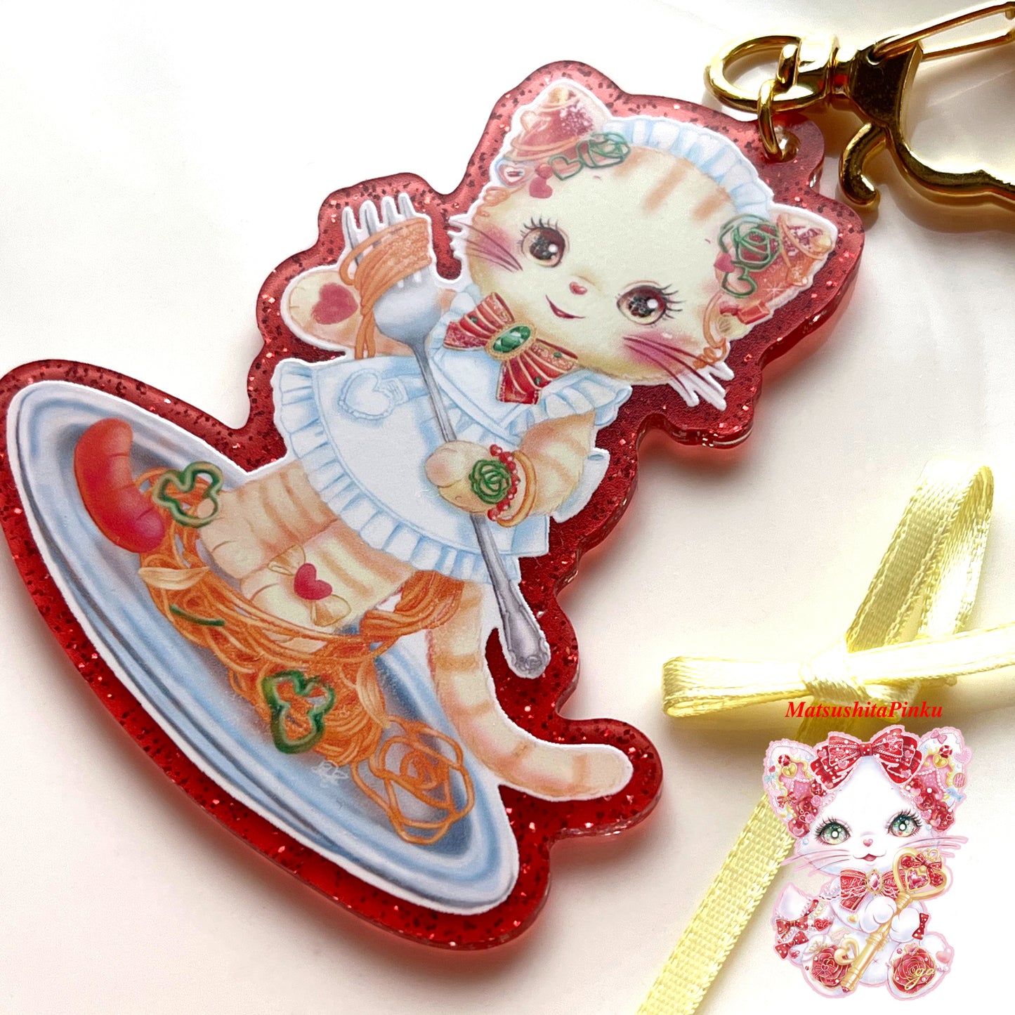 キラキラ夢とラメいっぱいお姫様のための特別な猫のお守り（アクリルキーホルダー）ナポリタン猫ちゃん